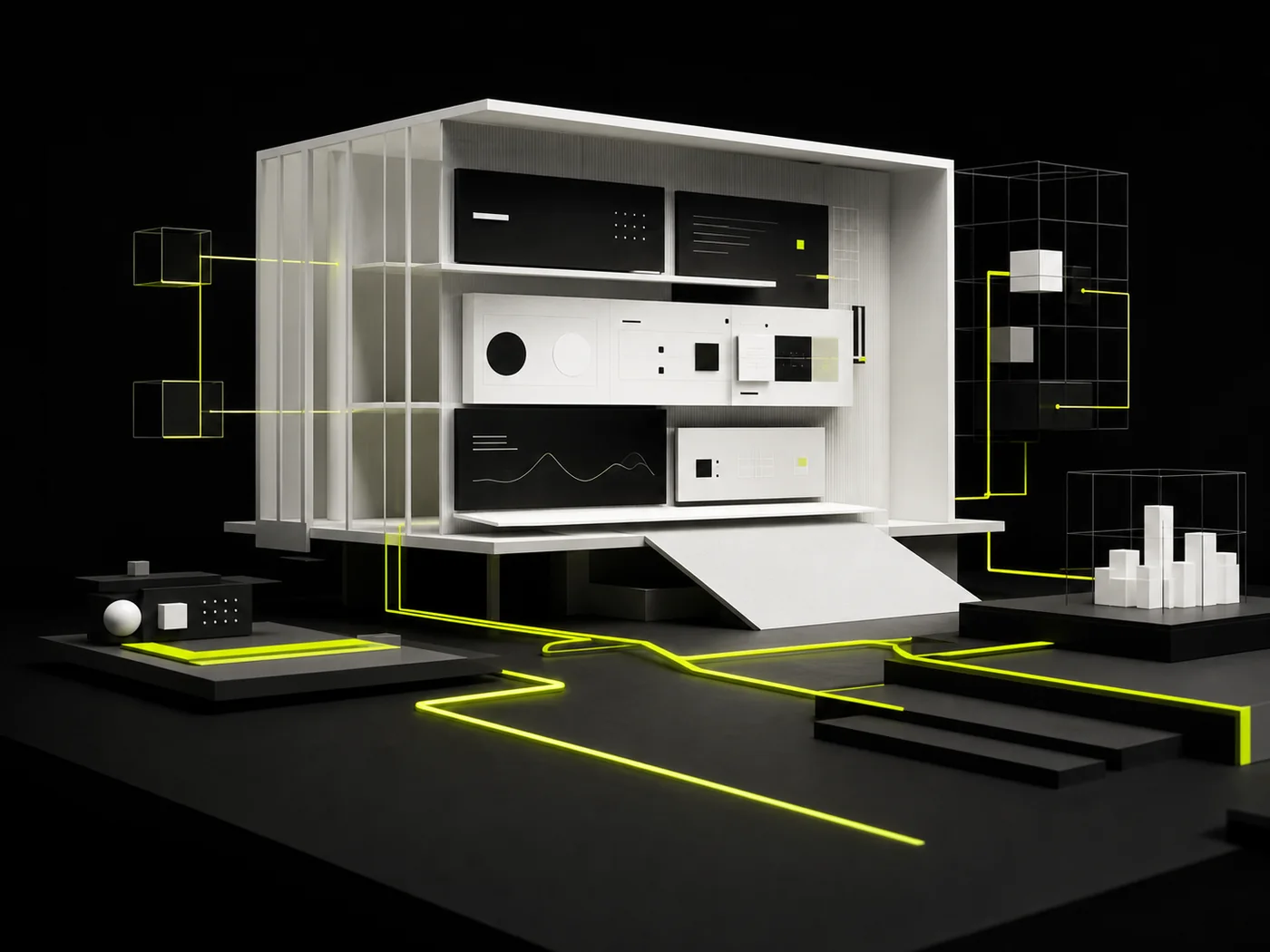 Abstract connected digital operations pavilion created for the Inventrics case study