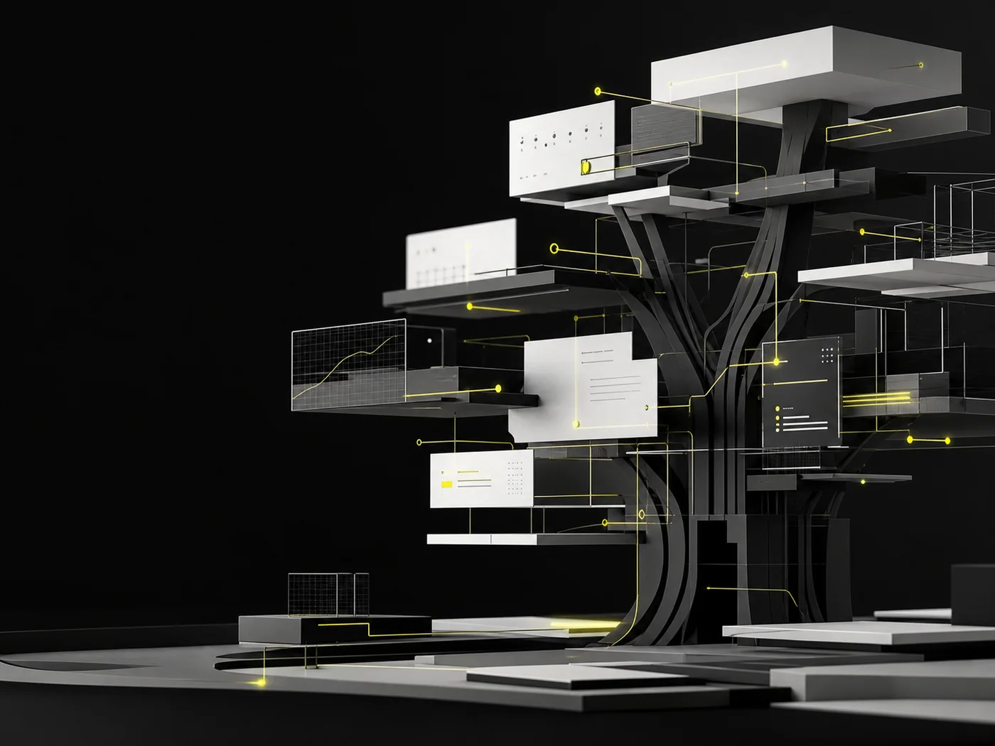 Branching digital infrastructure sculpture created for the Oakspire Tech case study